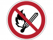 6: Verbotsschild - Keine offene Flamme, Feuer, offene Zündquelle und Rauchen verboten (gemäß DIN EN ISO 7010, ASR A1.3)